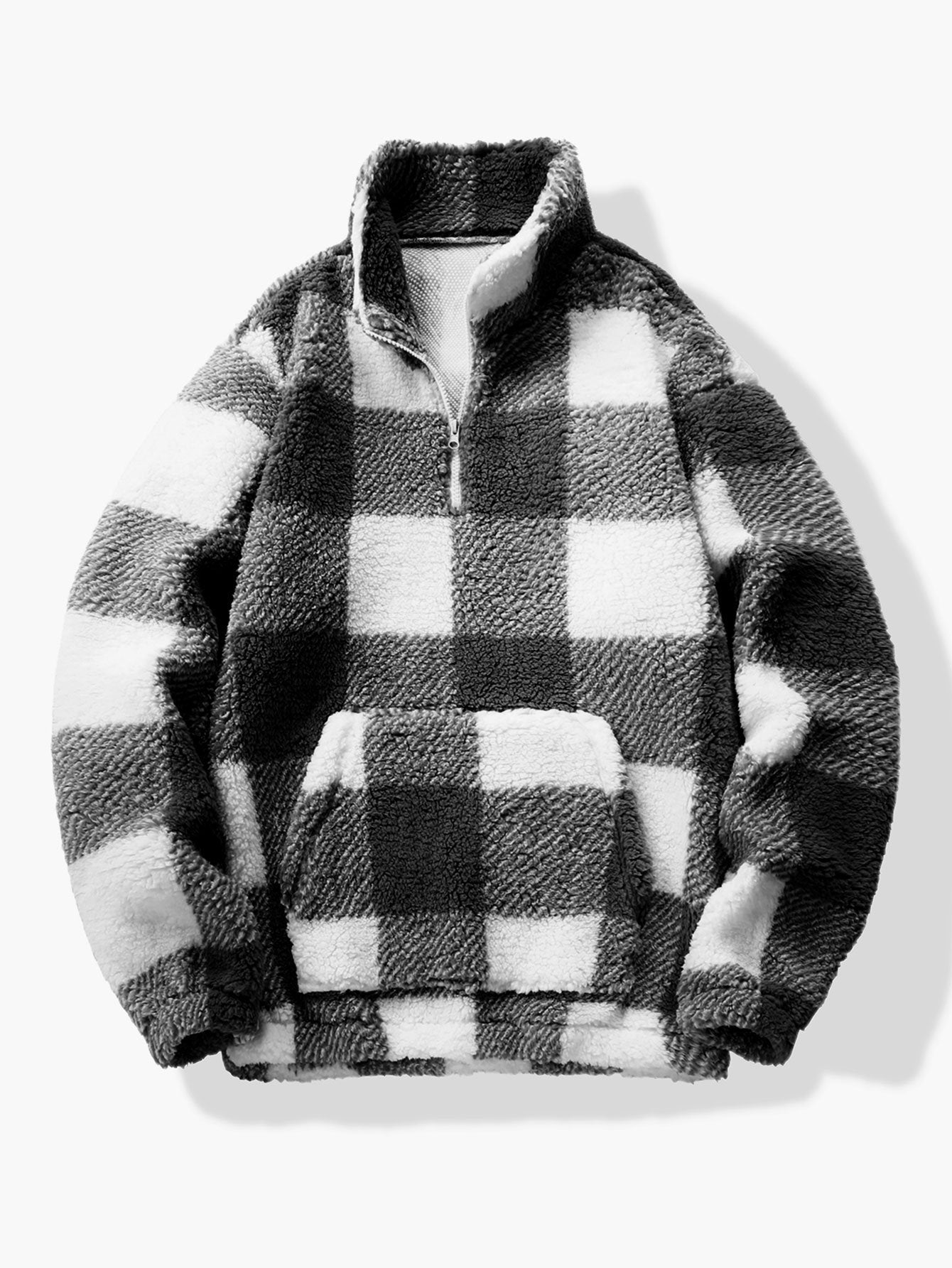 Quarter Zip Plaid Teddy Sweatshirt