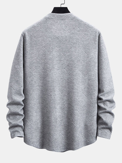 Long Sleeve Stripe Jacquard Arc Hem T-Shirt