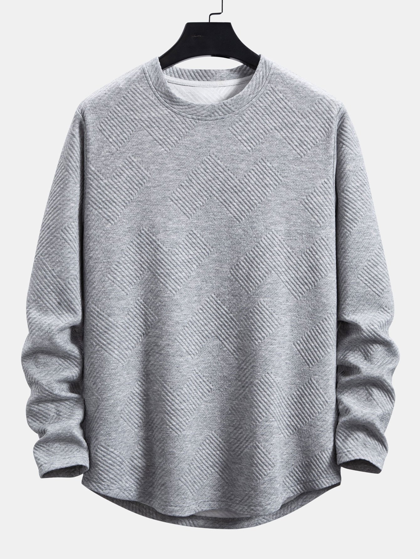 Long Sleeve Stripe Jacquard Arc Hem T-Shirt