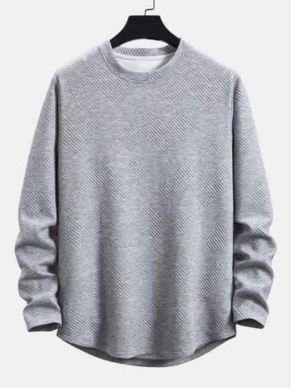 Long Sleeve Stripe Jacquard Arc Hem T-Shirt