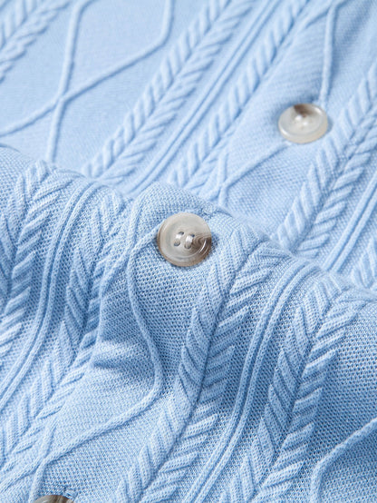 Knitted Geometric Rhombus Jacquard Button Up Shirt