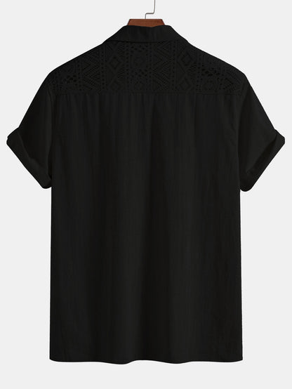 Geometric Textured Patchwork Cuban Shirt