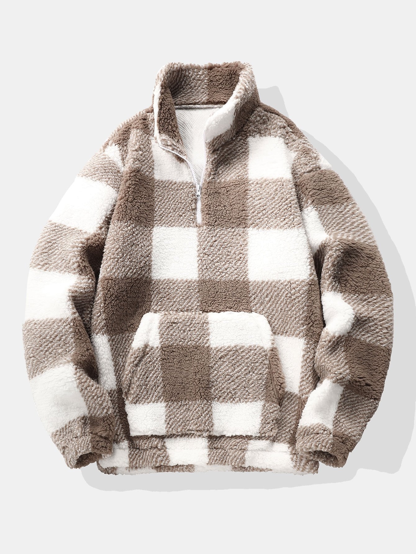 Quarter Zip Plaid Teddy Sweatshirt