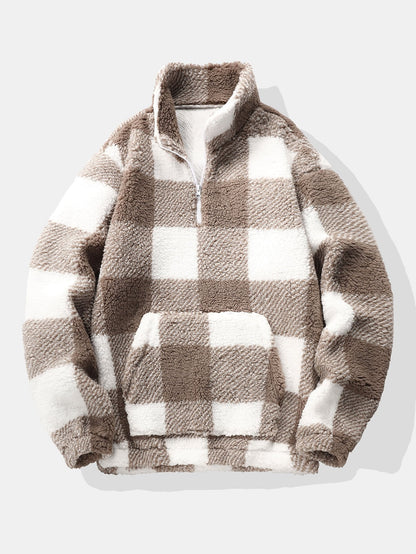 Quarter Zip Plaid Teddy Sweatshirt