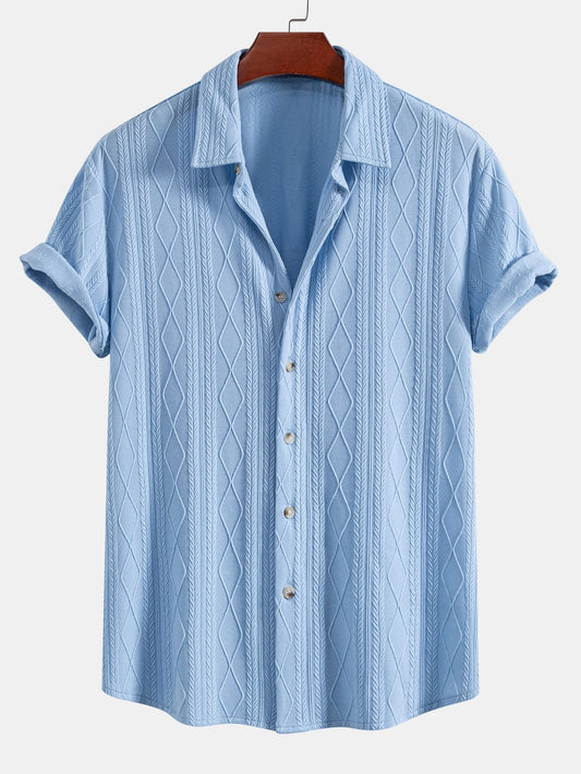 Knitted Geometric Rhombus Jacquard Button Up Shirt